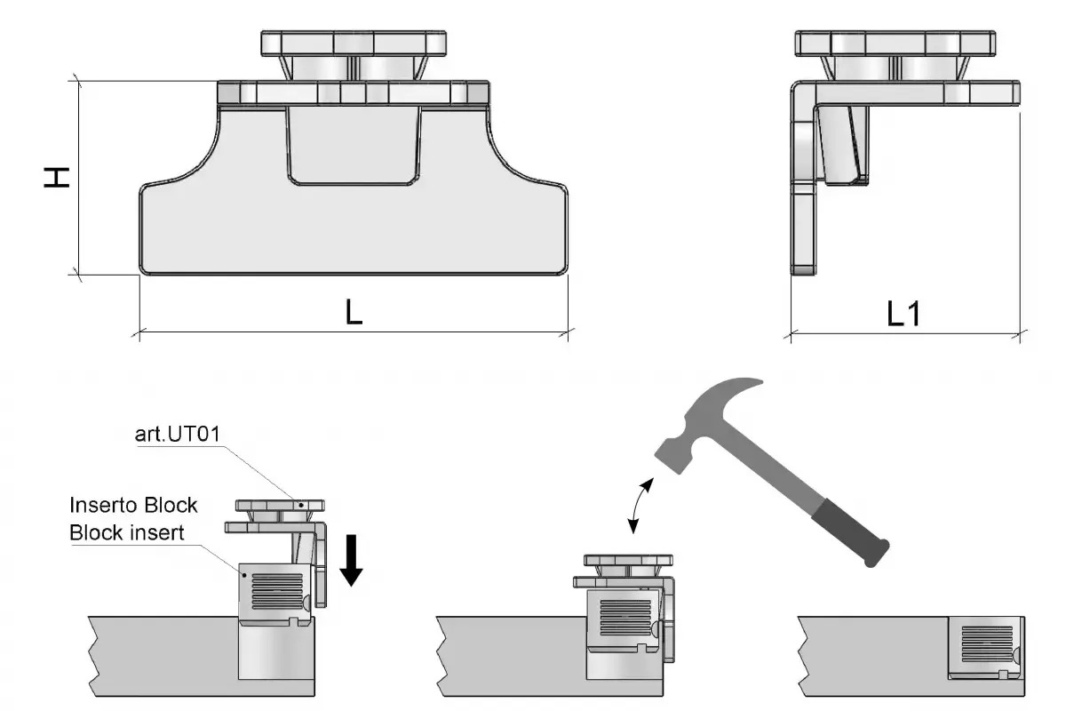 Полицетримач Block/Fix для забивної втулки M8, d=14мм, L=9мм Полицетримач Block/Fix для забивної втулки M8, d=14мм, L=9мм