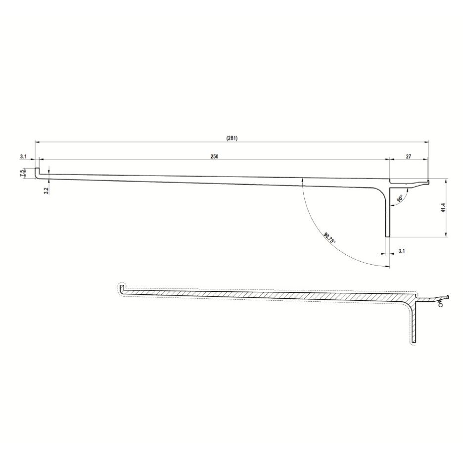Алюмінієва полиця LINE3, глибина 250мм, L=1034мм, чорний браш, нестандартна