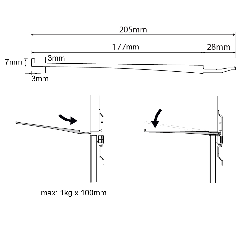 Полиця LINE3, 1165 мм, чорний браш (алюміній анодований)