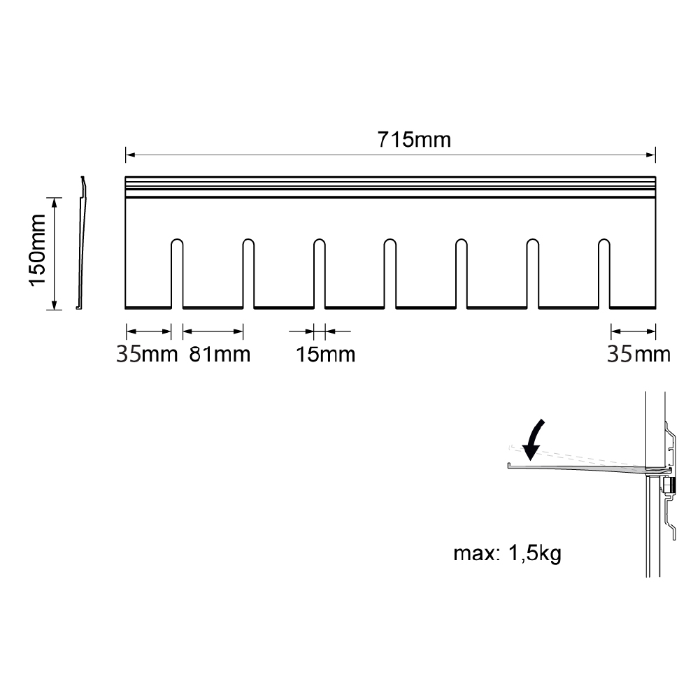 Тримач LINE3 для келихів, 715 мм, чорний браш (алюміній анодований)