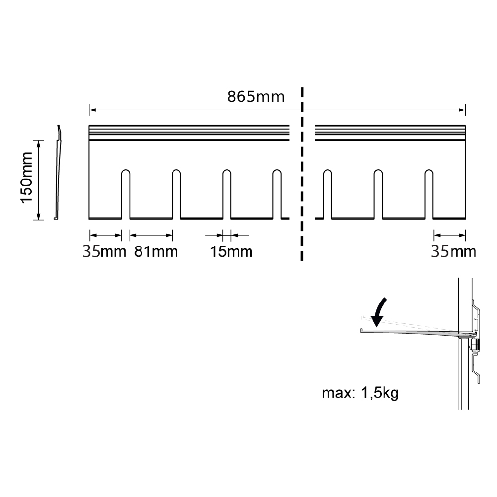 Тримач LINE3 для келихів, 900 мм, чорний браш (алюміній анодований)