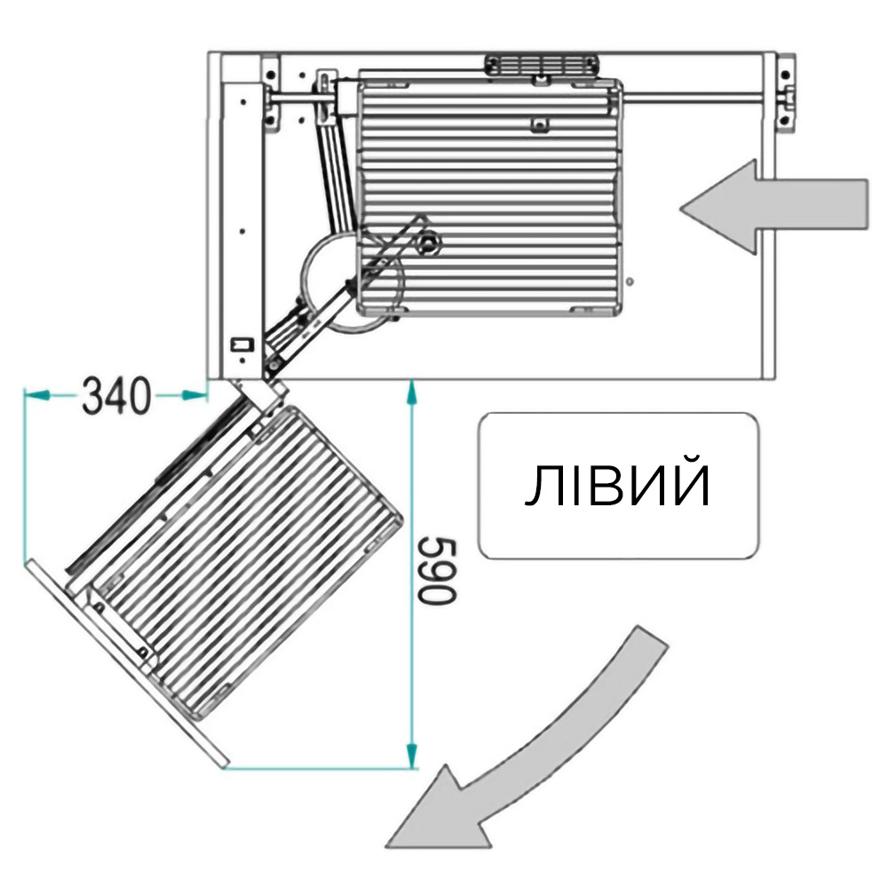 Карго кутове 900мм(860х480/540х600/850мм), ліве, з доводч., хром 