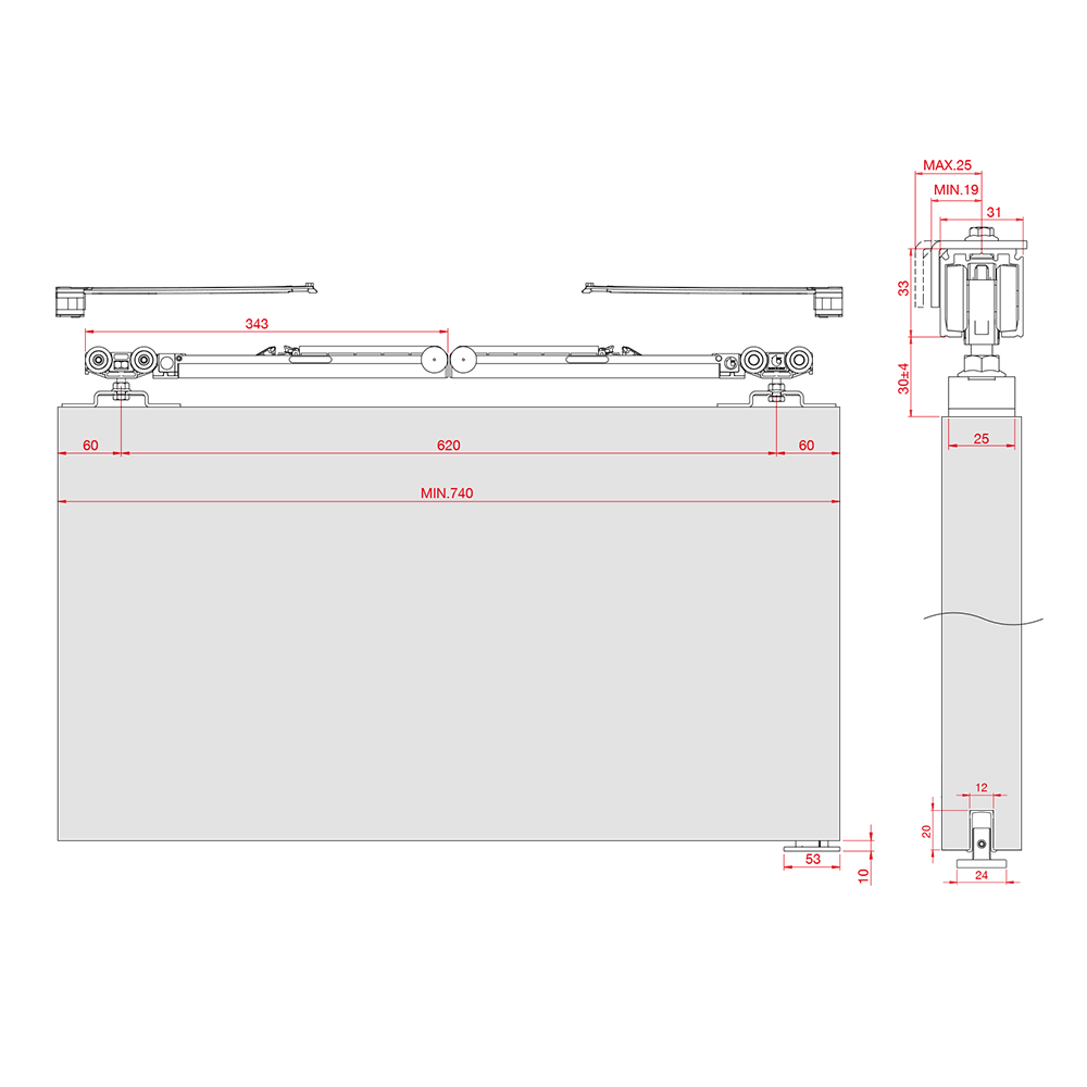 К-кт Classic до 80кг., двері від 740-1100мм, з дотягами К-кт Classic до 80кг., двері від 740-1100мм, з дотягами