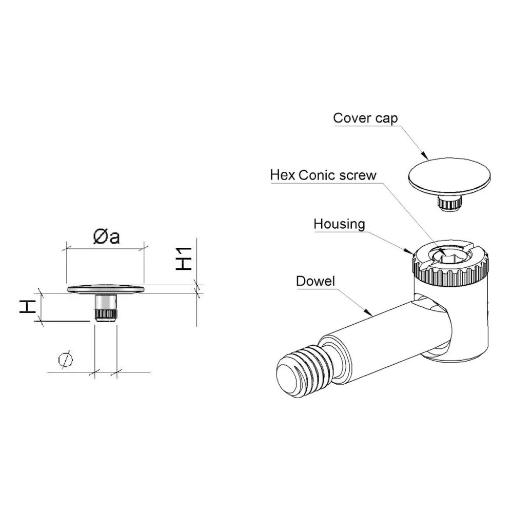 Комплект стяжки HOUSING Ø10 L=26,5 (35)мм з заглушкою