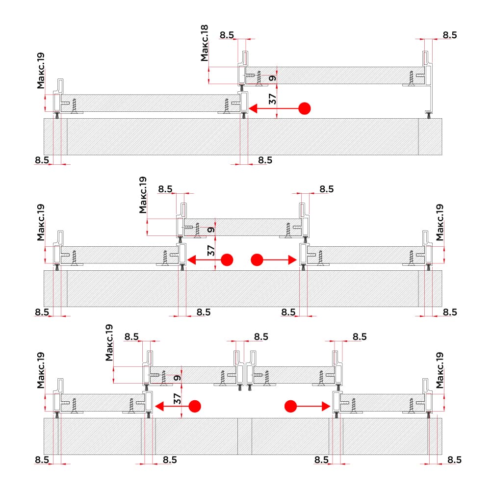 Контр-ручка H=2800мм зі щіткою, для товщини 18-19мм, чорний (алюм.)