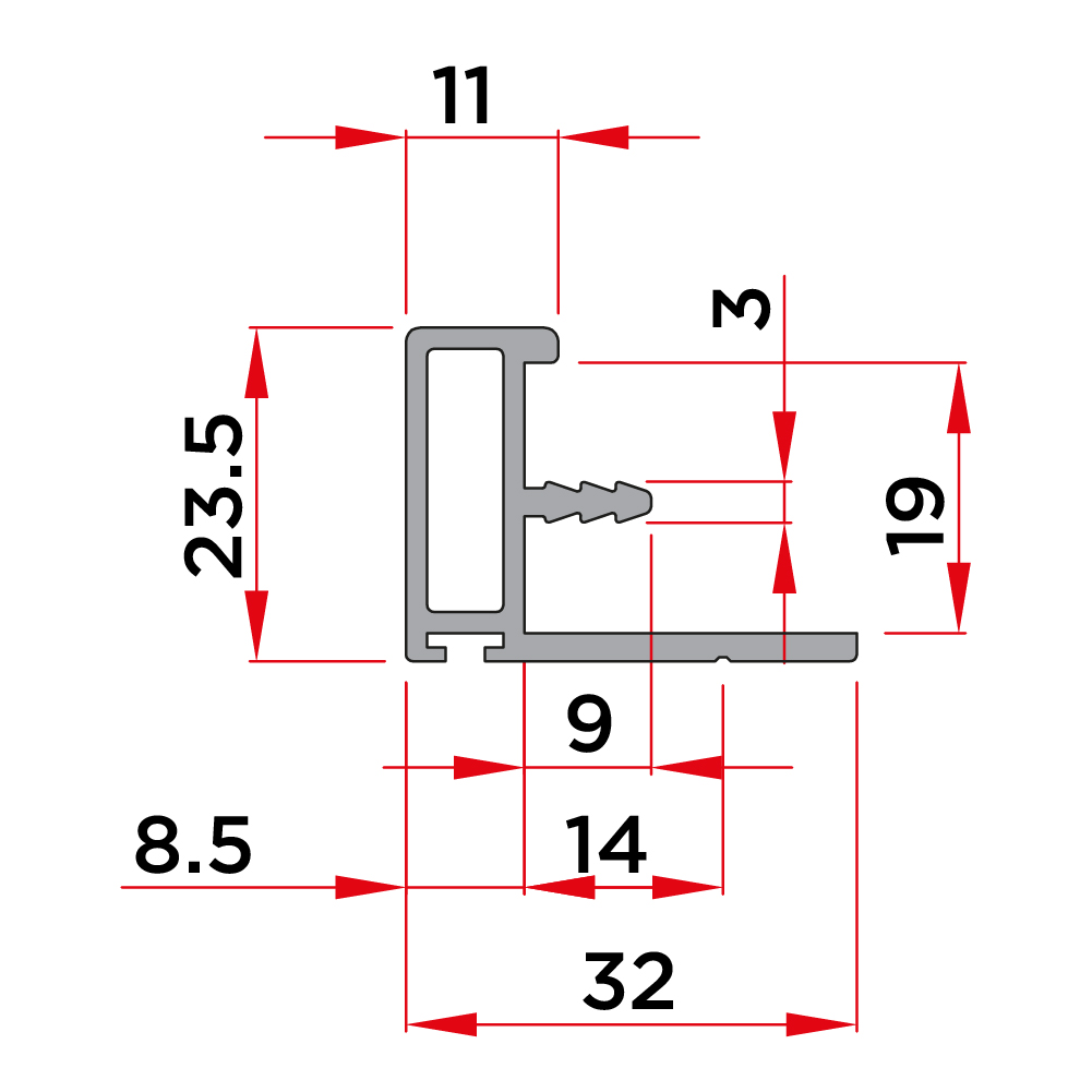 Контр-ручка H=2800мм зі щіткою, для товщини 18-19мм, чорний (алюм.)