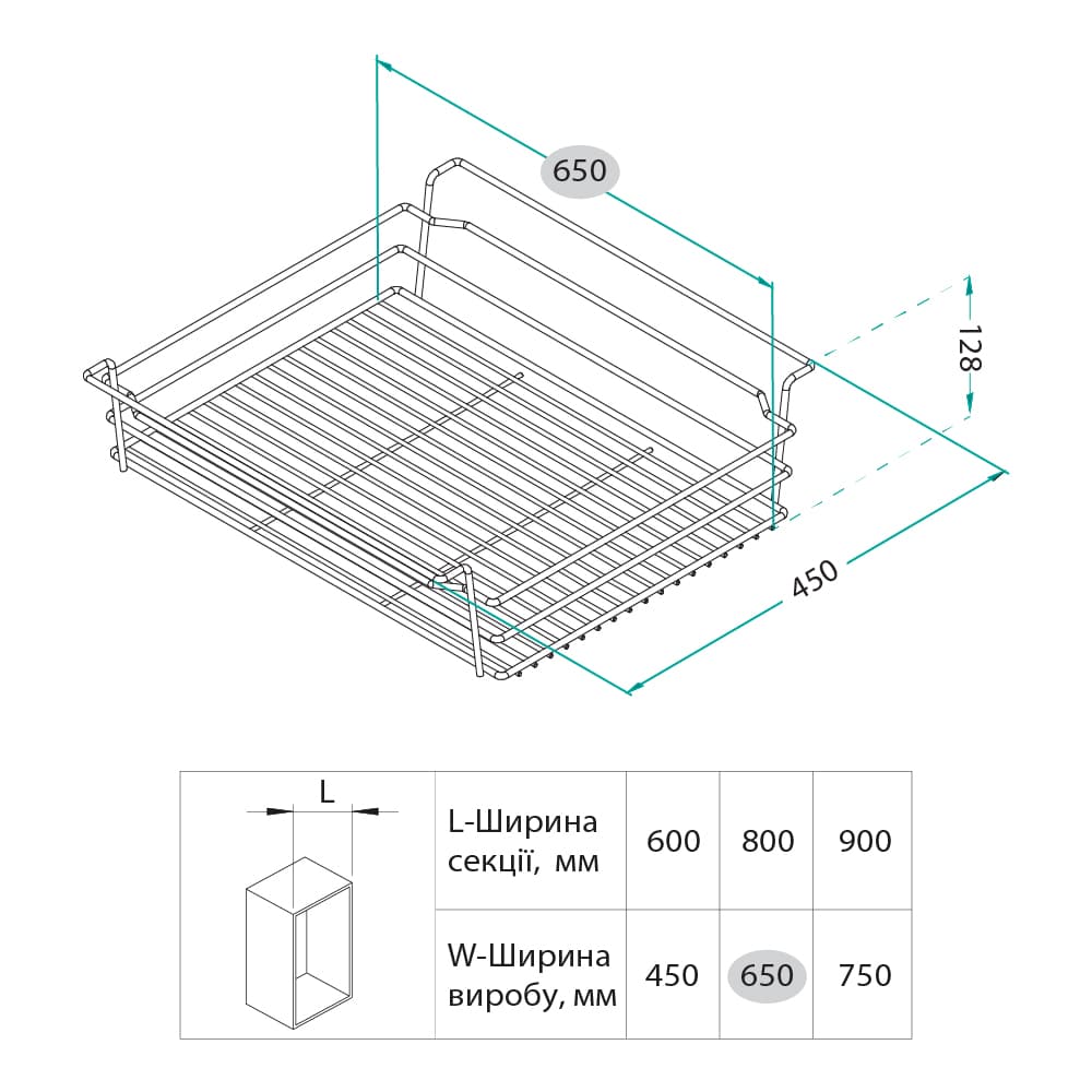 Кошик Ipnos висувний для шафи 800х450мм, чорний Кошик Ipnos висувний для шафи 800х450мм, чорний