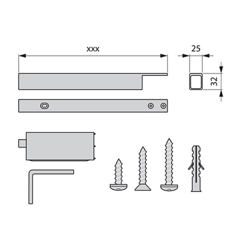 Кріплення горизонт. до стіни 295мм, верхнє, анодоване алюміній Кріплення горизонт. до стіни 295мм, верхнє, анодоване алюміній