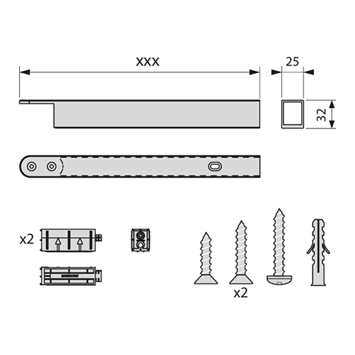 Крепление горизонт. StiliEllipse к стене 295мм, стойки под LED, верх., черный