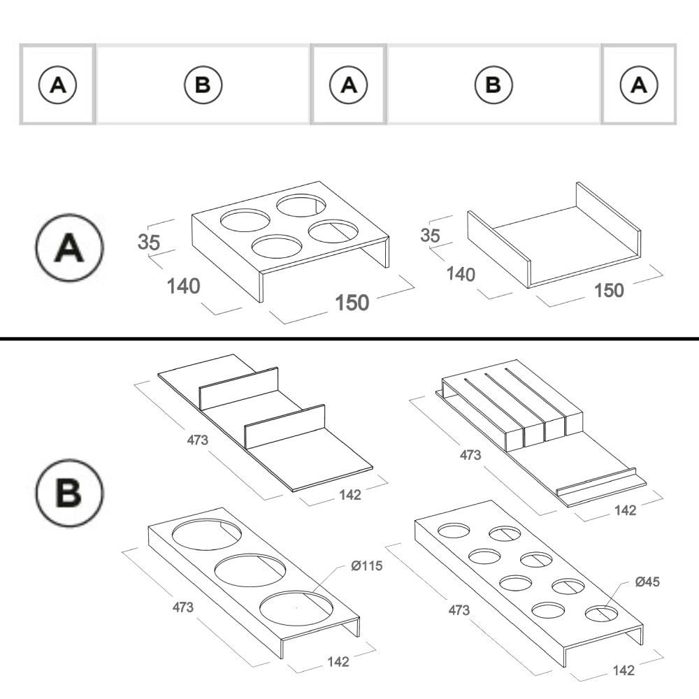 Лоток 1500, одинарний, накладний, чорний (алюміній) Лоток 1500, одинарний, накладний, чорний (алюміній)