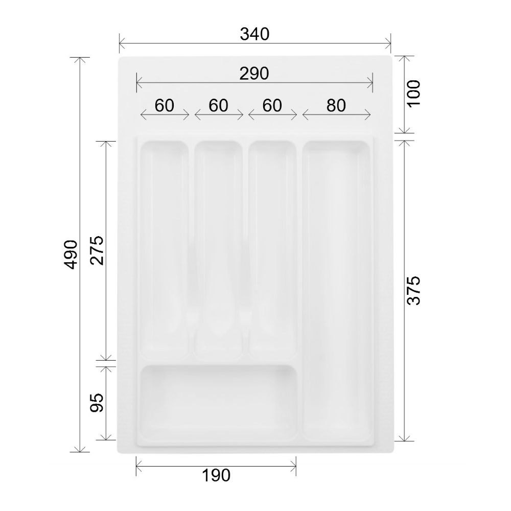 Лоток 340х490мм, білий (подр. до 300х391) Лоток 340х490мм, білий (подр. до 300х391)