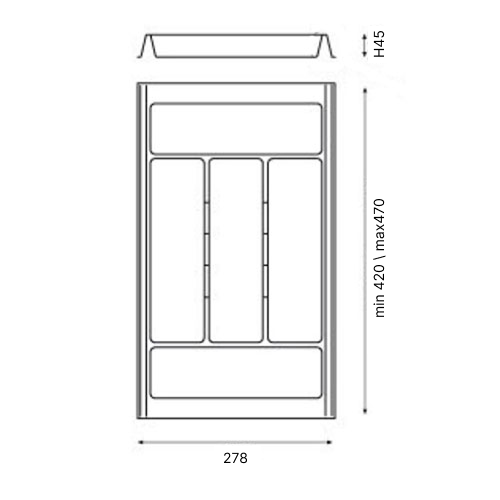 Лоток Combi (мод.712) центральний для столових приладів, 278x470мм, пластик, сірий оріон