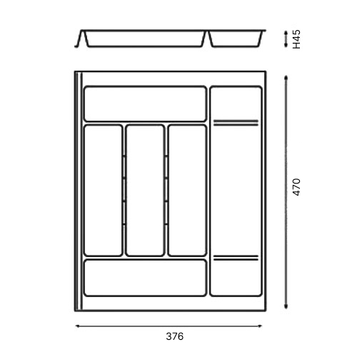 Лоток Combi (мод.714) для столових приладів, 376x470мм, пластик, сірий оріон