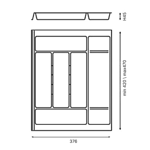Лоток Combi (мод.714) для столових приладів, 376x470мм, пластик, сірий оріон