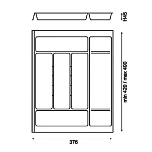 Лоток Combi (мод.714) для столових приладів, 376x470мм, пластик, сірий оріон Лоток Combi (мод.714) для столових приладів, 376x470мм, пластик, сірий оріон