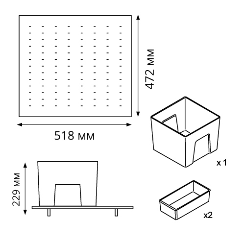 Лоток-основа з тримачами для посуду (1310) 600мм (518х472мм), Legrabox, ясен/Оріон