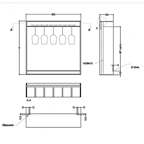 Modus з тримачем для винних келихів та задньою стінкою під ДСП 600х600мм, чорний (алюміній) Modus з тримачем для винних келихів та задньою стінкою під ДСП 600х600мм, чорний (алюміній)