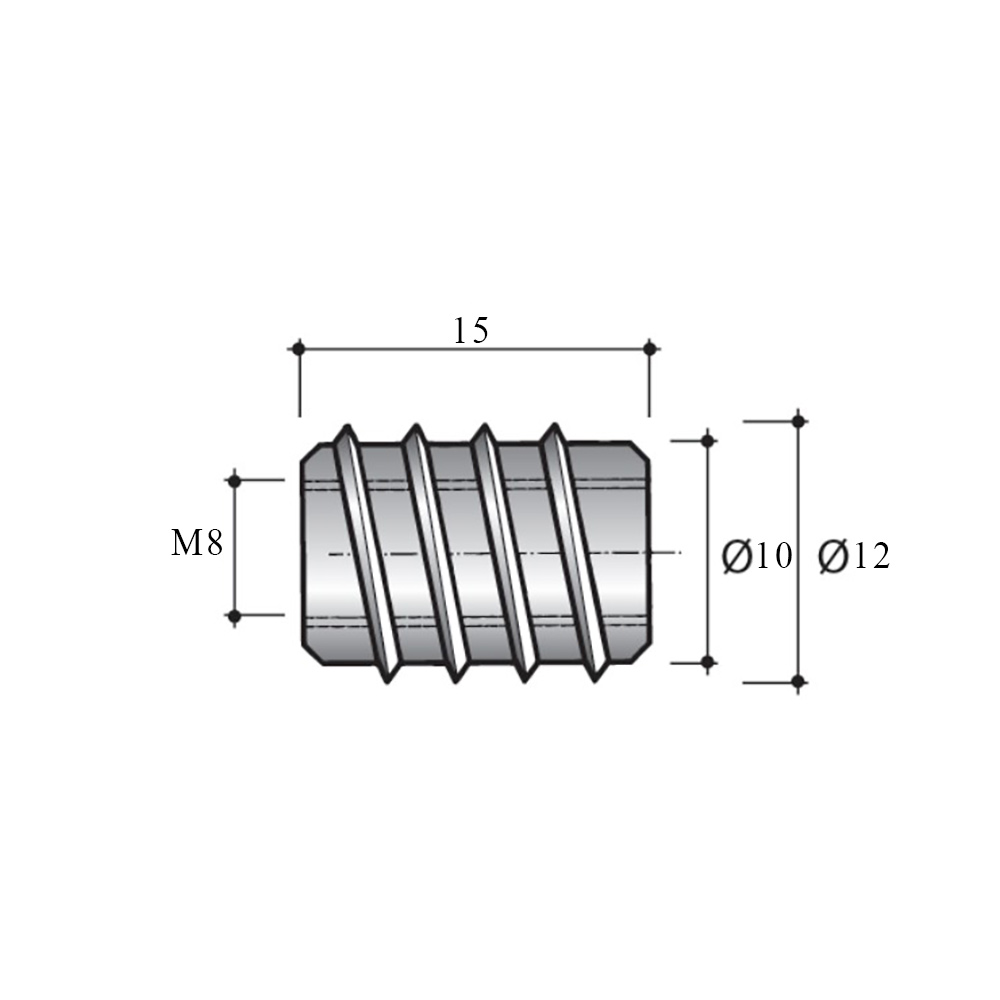Муфта М8, L=15, сталь, под отв.10мм (по100шт)
