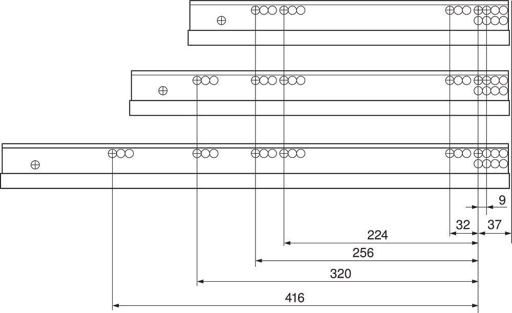 Направл. MOVENTO на 60кг, повн. висуву L=750мм, з TIP-ON  Направл. MOVENTO на 60кг, повн. висуву L=750мм, з TIP-ON