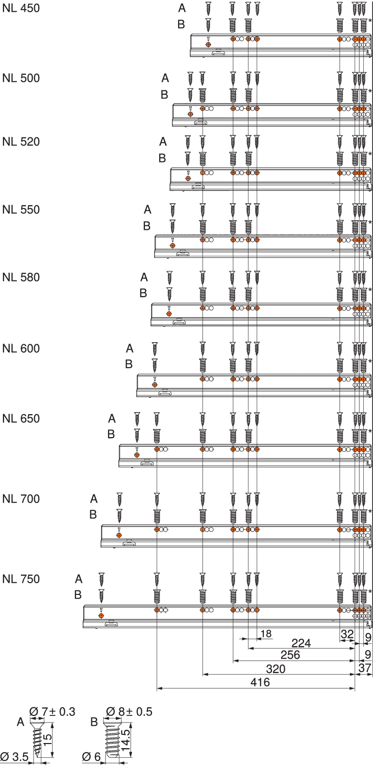 Направл. MOVENTO на 60кг, повн. висуву L=750мм, з TIP-ON  Направл. MOVENTO на 60кг, повн. висуву L=750мм, з TIP-ON