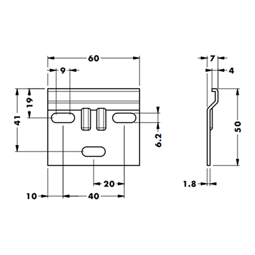 Навесная планка 60х50 мм для подвеса (для 801, 804, 806 и blum)  