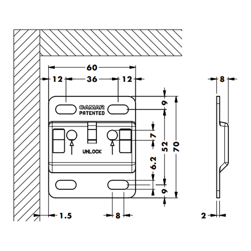 Навісна планка 60мм для підвісу 807 з защіпкою 