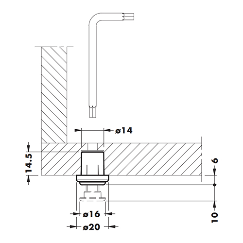 Опора для шафи d=20мм з регулюван. 10мм (у дно), цамак/АБС