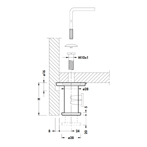 Опора для шкафа h=60мм d=38мм, м/о 32мм, под шестигран.