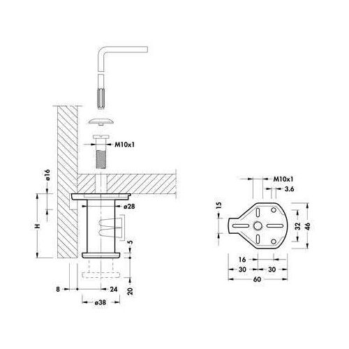 Опора для шафи h=70мм d=38мм, м/о 32мм, під шестигран. Опора для шафи h=70мм d=38мм, м/о 32мм, під шестигран.