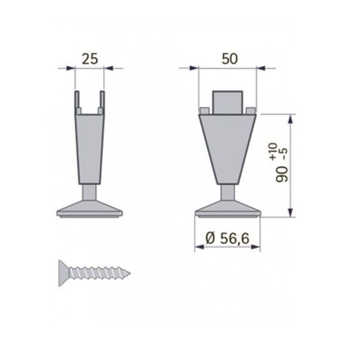Опора регульована пластикова, чорний (з п'яткою нікель) Опора регульована пластикова, чорний (з п'яткою нікель)