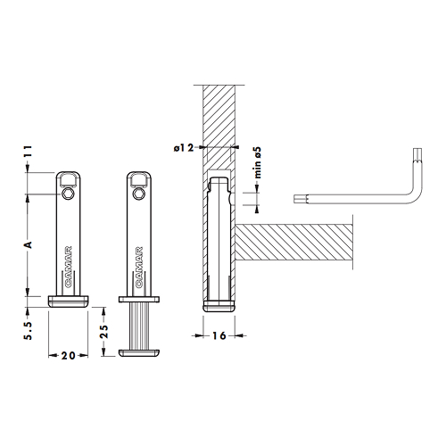 Опора в торец d=12мм, h=70мм