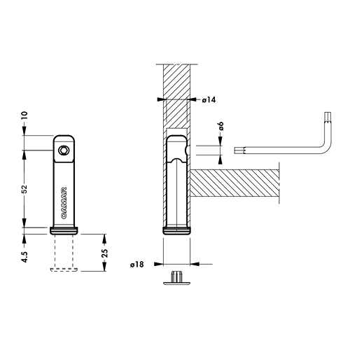 Опора в торец &Oslash;=14мм, h=52мм, цамак