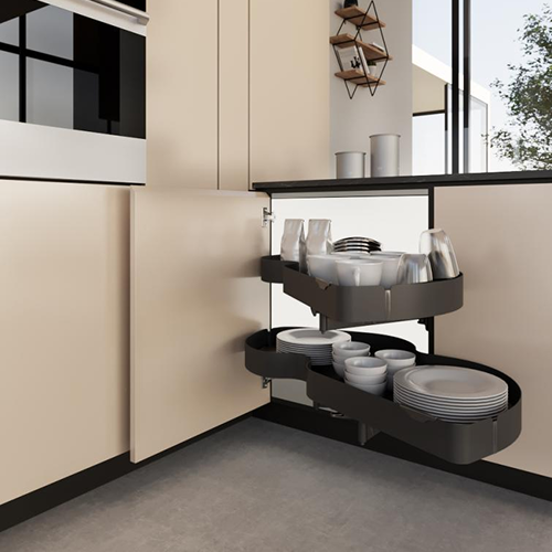 Полиця Ikona висувна 450/865х485мм поворотна, 2-х рівнева, ліва, чорний