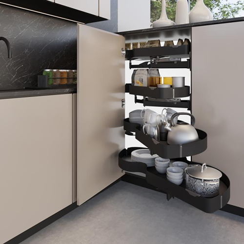 Полиця Ikona висувна 450/865х485мм поворотна, 2-х рівнева, ліва, чорний