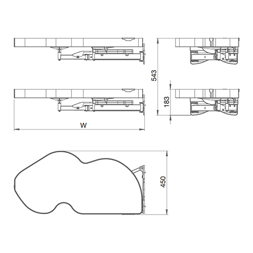 Полиця Ikona висувна 450/865х485мм поворотна, 2-х рівнева, ліва, чорний