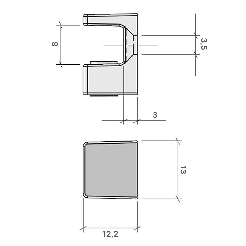 Полицетримач для скла до 8мм, 13х12.2мм, під саморіз, нікель