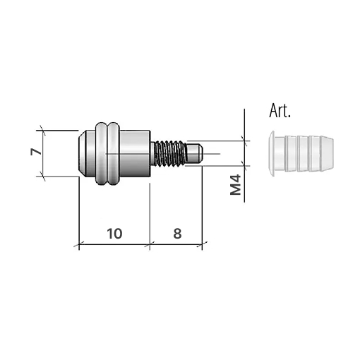 Полкодержатель M4, d=7мм, L=8мм с 2-мя резиновыми кольцами