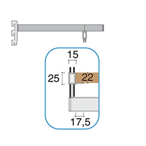 Полицетримач (з кріпл. для труби) серії 22 L=330мм (для подвійної стійки), центр., алюміній  Полицетримач (з кріпл. для труби) серії 22 L=330мм (для подвійної стійки), центр., алюміній