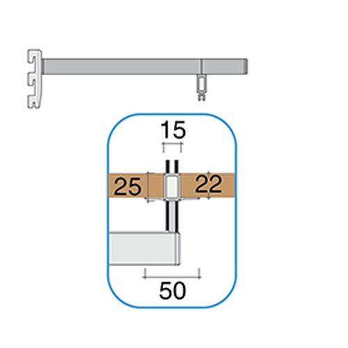 Полицетримач (з кріпл. для труби) серії 22 L=330мм (для подвійної стійки), центр., алюміній  Полицетримач (з кріпл. для труби) серії 22 L=330мм (для подвійної стійки), центр., алюміній