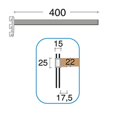 Полкодержатель серии 22 L=400мм (для двойной стойки), левое, алюминий (вмятина)