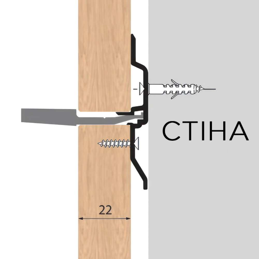 Профіль центральний LINE3 під 18-22 мм, L =  4.35 м, чорний  (алюміній анодований)