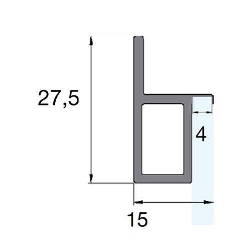 Профіль для бокової рамки (скло приклеюється 3М), чорний мат., 6100мм
