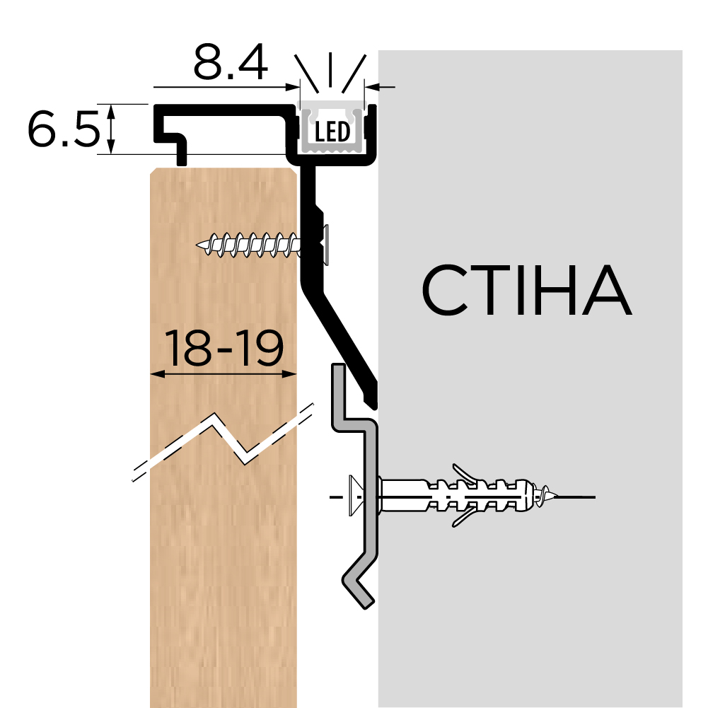 Профіль LINE3, L=4350мм, з отвором для LED, чорний матовий