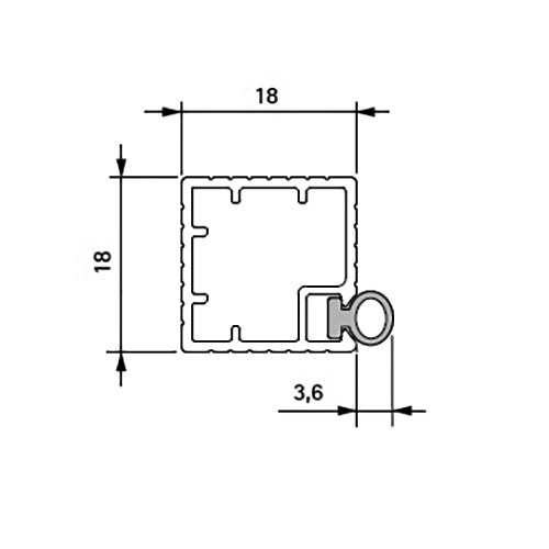 Профіль з відбійником для з'єдн. каркаса 18х18х4600, алюміній Профіль з відбійником для з'єдн. каркаса 18х18х4600, алюміній