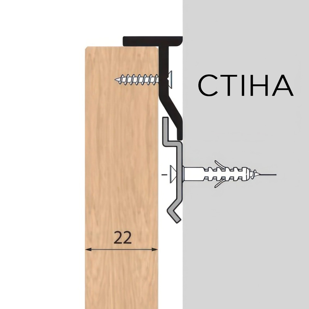 Профіль верхній/нижній LINE3 під 18-22 мм, L =  4.35 м, чорний (алюміній анодований)