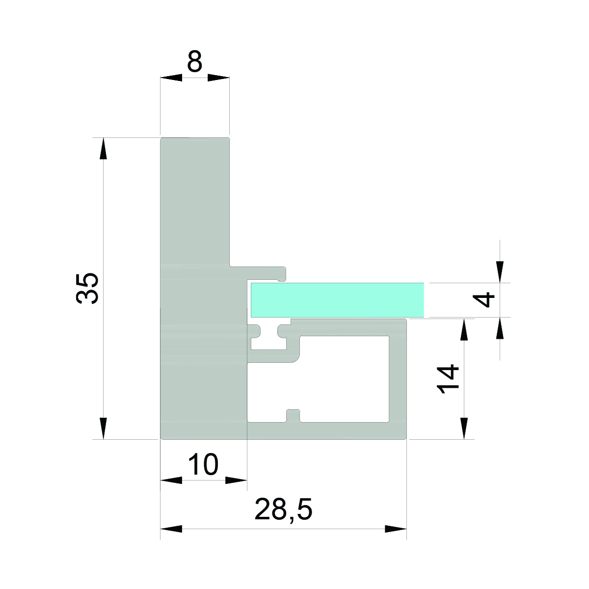 Профіль вертик. 2383мм, з фрезер. ручки (центр I=400мм), прирізка під 45гр., коричневий