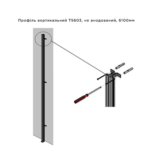 Профиль вертикальный TS603, не анодированный, 6100мм 