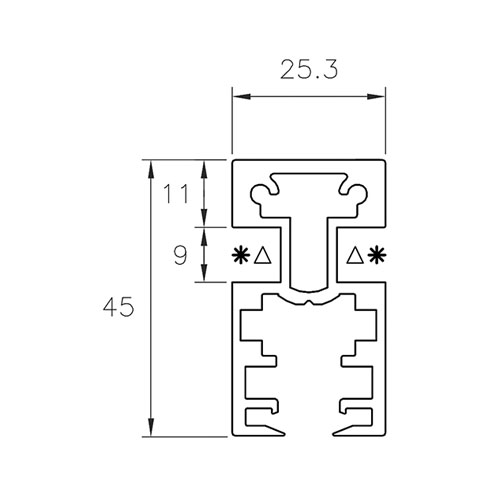Профіль вертикальний задній OL2545RG, 6100мм, з пазом під скло/ДСП, чорний мат.,  Профіль вертикальний задній OL2545RG, 6100мм, з пазом під скло/ДСП, чорний мат.,