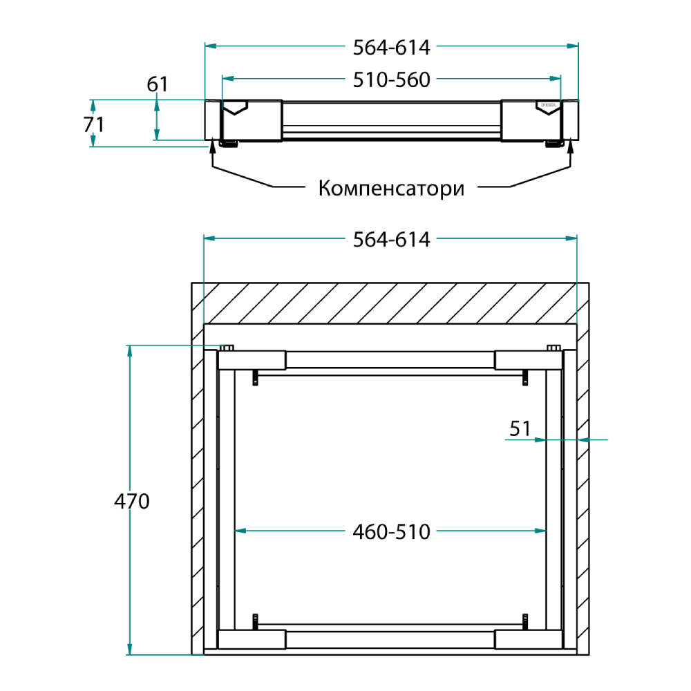 Рама Ipnos 600мм (564-614х470мм), повного висуву, чорний Рама Ipnos 600мм (564-614х470мм), повного висуву, чорний