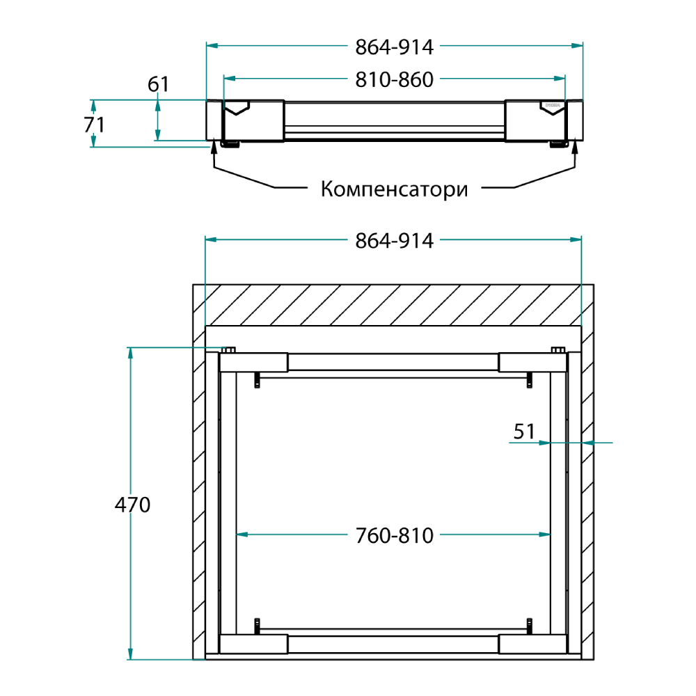 Рама Ipnos 900мм (864-914х470мм), повного висуву, чорний Рама Ipnos 900мм (864-914х470мм), повного висуву, чорний